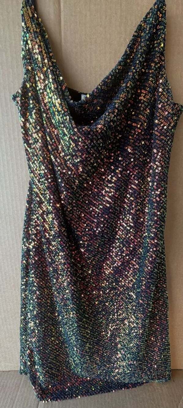 Style Rack Multi-Color Sequin Cowl Neck Mini Dress